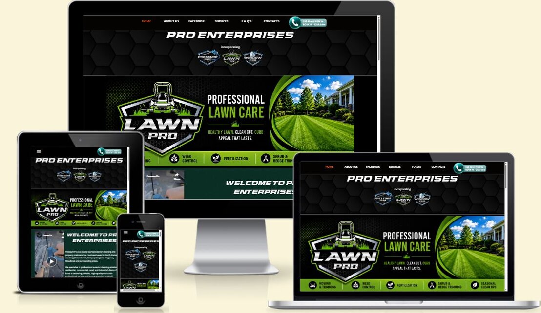 Screenshot of a local trade services website layout